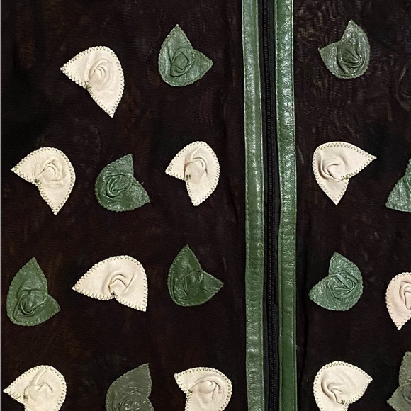 Unique Leather Studio Black Mesh With Leather Flowers Jacket - Picture 7 of 14